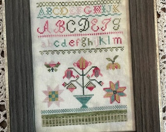 Counted Cross Stitch Pattern, Little Quilt Block Sampler, Line Sampler, Alphabet Sampler, Flowers, From the Heart Needleart, PATTERN ONLY