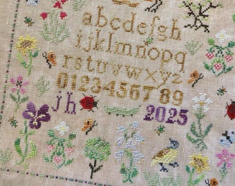 Counted Cross Stitch Pattern, Summer Meadow Sampler, Alphabet Sampler, Flower Motifs, Butterflies, Birds, Jan Hicks Creates, PATTERN ONLY