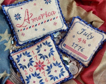 Counted Cross Stitch, Patriotic Jubilee, Summer Decor, Patriotic Decor, Quaker Trio, Annie Turner, The Proper Stitcher, PATTERN ONLY