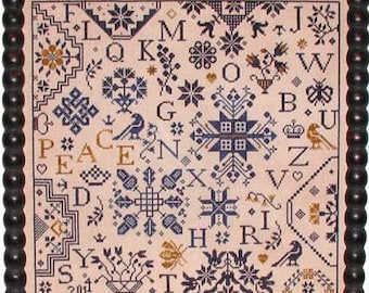 Counted Cross Stitch Pattern, Simple Gifts, Peace, Alphabet Sampler, Quaker Motifs, Bird, Quaker Series, Praiseworthy Stitches, PATTERN ONLY