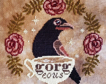 Counted Cross Stitch, Gorgeous, Country Chic, Crow, Coffee Cup, Roses, Stars, Gigi Reavis, The Artsy Housewife, PATTERN ONLY