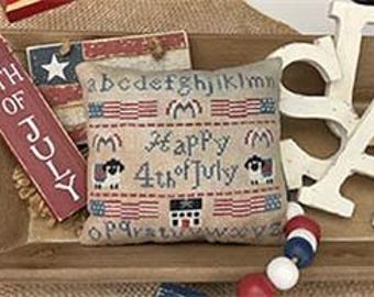 Counted Cross Stitch, Happy 4th of July, Sampler Pillow, Patriotic Decor, Americana, American Flag, Mani di Donna, PATTERN ONLY