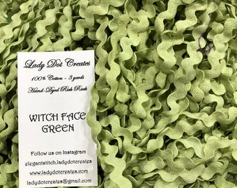 Rick Rack Trim, Witch Face Green, Lady Dot Creates, Hand Dyed Rick Rack, Cotton Rick Rack Trim, Sewing Notion, Sewing Accessory, Sewing Trim