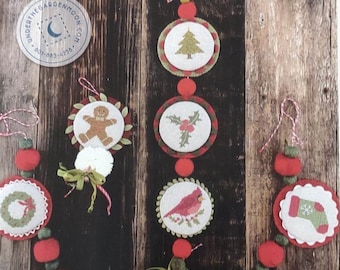 Counted Cross Stitch, Christmas Ornaments, Christmas Decor, Cardinal, Wreath, Wool Applique Ornaments, Under the Garden Moon, PATTERN ONLY