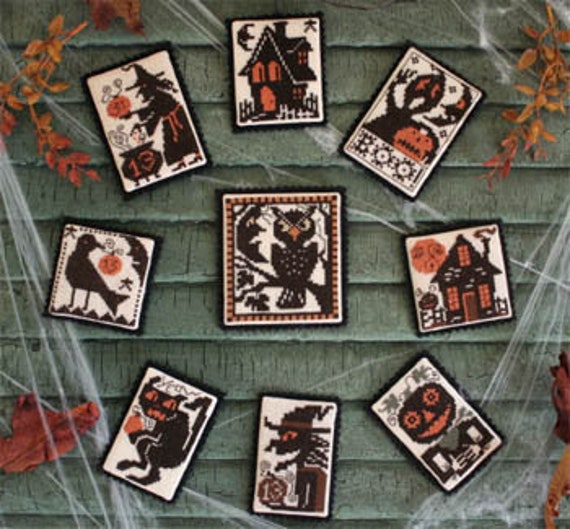 Counted Cross Stitch, Halloweenies, Pillow Ornaments, Bowl Fillers, Halloween Decor, Owl, Witch, Crow, The Prairie Schooler,  PATTERN ONLY