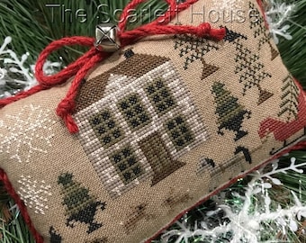 Counted Cross Stitch Pattern, Bringing Home the Tree, Christmas Pillow, Christmas Ornament, Holiday Decor, The Scarlett House, PATTERN ONLY