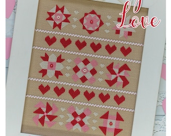 Cross Stitch Pattern, Quilty Love, Quilt Blocks, Hearts, Stars, Pinwheels, Valentine's Day, Bee in My Bonnet, Lori Holt, PATTERN ONLY