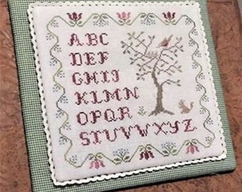 Counted Cross Stitch Pattern, Spring Sampler, Alphabet Sampler, Primitive Decor, Country Rustic, Tree, Bird, The Nebby Needle, PATTERN ONLY