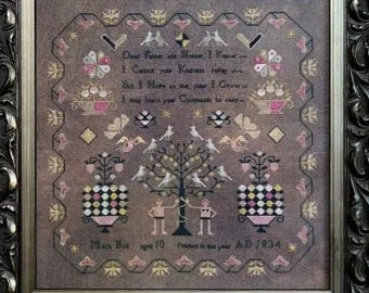 Counted Cross Stitch Pattern, Maria Bull 1834, Reproduction Sampler, Antique Reproduction, Religious, Fox and Rabbit, PATTERN ONLY