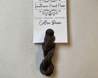 Southern Fried Floss, Coffee Bean, 8.7 YARD Skein, Hand Dyed Cotton, Embroidery Floss, Counted Cross Stitch, Hand Embroidery, Wool Applique