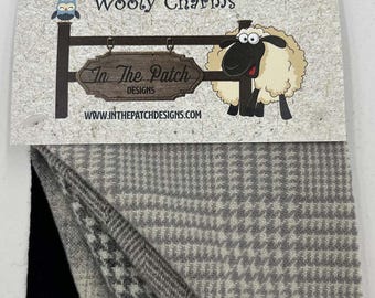Wool, Greys, Wooly Charms, Felted Wool, Wool Charm Packs, Overdyed Wool, Wool Applique, Herringbone Wool, In the Patch Designs