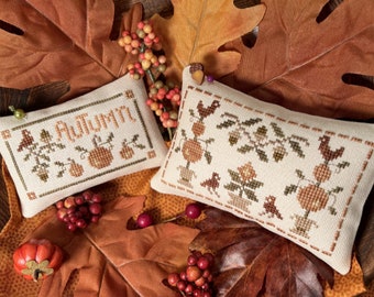 Counted Cross Stitch Pattern, Little Bits of Autumn, Pillow Ornament, Fall, Thanksgiving Decor, Acorns, ScissorTail Designs, PATTERN ONLY