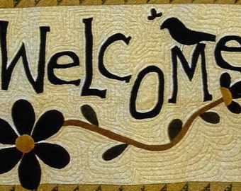 Wool Applique Pattern, Welcome, Spring Welcome, Spring Decor, Welcome Sign, Wall Hanging, Cottage Rose Quilt, Deb Eggers, PATTERN ONLY