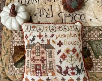 Counted Cross Stitch Pattern, Pumpkin House, Houses on Pumpkin Lane, Autumn Decor, Pansy Patch Quilts and Stitchery, PATTERN ONLY
