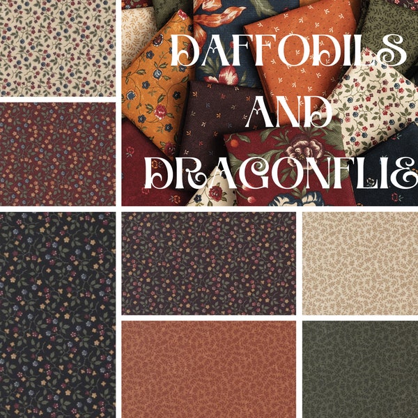 Quilt Fabric, Daffodils & Dandelions, Dragonfly Garden, Floral, Sunflowers, Dandelions, Leaf, Mulch, Kansas Troubles, Moda Fabrics