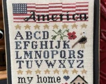 Counted Cross Stitch Pattern, Patriotic Alphabet, Patriotic Sampler, Americana, Star Motifs, Flower, Eagle, The Scarlett House, PATTERN ONLY