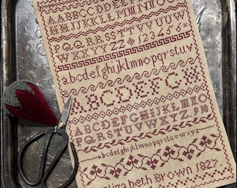 PRE-Order, Counted Cross Stitch Pattern, Elizabeth Brown 1827, Reproduction Sampler, Alphabet Sampler, The Scarlett House, PATTERN ONLY