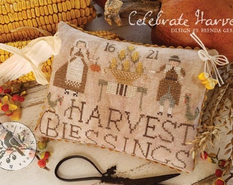 Cross Stitch Pattern, Celebrate Harvest, Fall Decor, Autumn Decor, Pilgrim, Harvest Blessings, Brenda Gervais, PATTERN ONLY