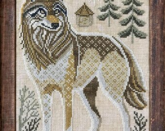 Counted Cross Stitch, A Year in the Woods II, The Wolf, Woods, Woodland Animals, Wildlife, Pillow, Cottage Garden Samplings, PATTERN ONLY