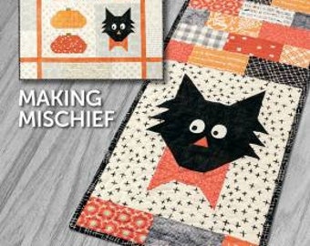 Quilt Pattern, Making Mischief, Quilted Wall Hanging, Table Runner, Lap Quilt, Halloween Decor, Black Cat, Atkinson Designs, PATTERN ONLY