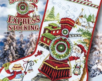 Counted Cross Stitch Pattern, Santa's Express Stocking, Christmas Stocking, Train, Snowman, Christmas Decor, Stoney Creek, PATTERN ONLY