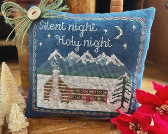 Counted Cross Stitch Pattern, Silent Night, Pillow Ornament, Bowl Filler, Christmas Decor, Star Motifs, Violets & Sunshine, PATTERN ONLY