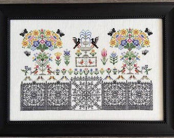 Counted Cross Stitch Pattern, Chelsea Garden, English Garden, Butterflies, Birds, Florals, Karen Kluba, Rosewood Manor, PATTERN ONLY