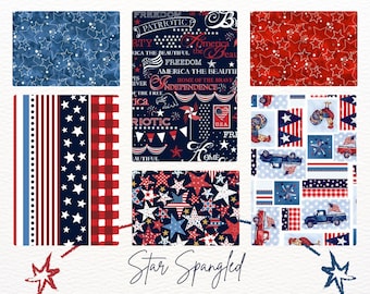 Quilt Fabric, Star Spangled, Patriotic Fabric, Americana Decor, America the Beautiful, Land of the Free, Whimsical, Freckle & Lollie