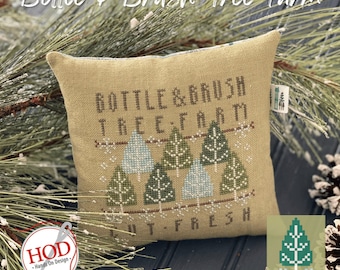 Cross Stitch Pattern, Bottle & Brush Tree Farm, Snowflakes, Winter Decor, Farmhouse Decor, Hands On Design, PATTERN ONLY