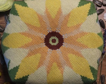 Counted Cross Stitch Pattern, Sunflower Biscornu, Summer Decor, Pillow Ornament, Bowl Filler, Pin Keep, The Blue Flower, PATTERN ONLY