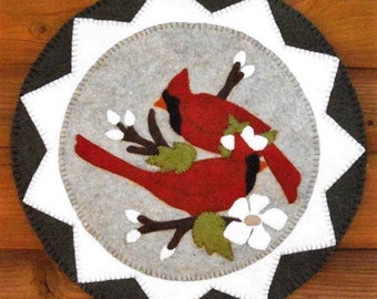 Wool Applique Pattern, Cardinals & Blooms, Candle Mat, Winter Decor, Cardinals, Dogwoods, Home Decor, Cotton Tales, PATTERN ONLY