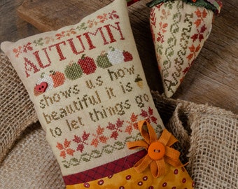 Counted Cross Stitch Pattern, Letting Go, Fall Decor, Autumn Decor, Fall Pin Pillow, Pin Berry, Erica Michaels, PATTERN ONLY