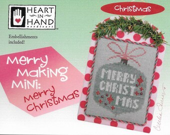 Counted Cross Stitch Pattern, Merry Christmas, Merry Making Mini, Christmas Decor, Christmas Ornament, Ornament, Heart in Hand, PATTERN ONLY