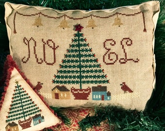 Cross Stitch Pattern, Feather Tree Noel, Merry Noel Collection, Pillow Ornament, Primitive Decor, Folk Art, Homespun Elegance, PATTERN ONLY