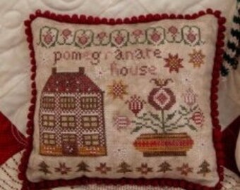 Counted Cross Stitch Pattern, Pomegranate House, Cross Stitch Pillow, Ornament, Bowl Filler, Pansy Patch Quilts and Stitchery, PATTERN ONLY