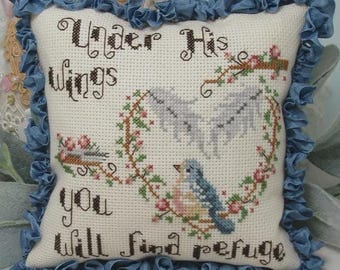 Counted Cross Stitch Pattern, Under His Wing, Spring Decor, Bird Motif, Inspirational, Carolyn Robbins, KiraLyns Needlearts, PATTERN ONLY