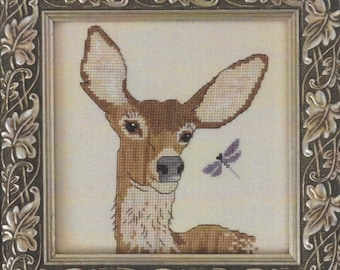 Counted Cross Stitch Pattern, Oh My Deer, Deer, Dragon Fly, Woodland, Forest Animals, White Tailed Deer, Designs by Lisa, PATTERN ONLY