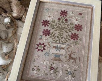 Counted Cross Stitch Pattern, Joy, Christmas Decor, Christmas Motifs, Poinsettias, Deer, Flower Motifs, Shakespeare's Peddler, PATTERN ONLY