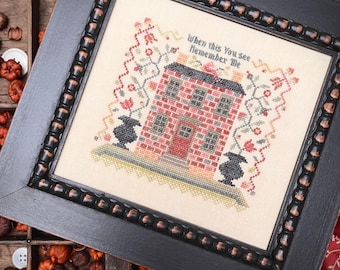 Counted Cross Stitch Pattern, Remember Me, Country Primitive, Home Decor, Pillow Ornament, Annie Beez Folk Art, PATTERN ONLY