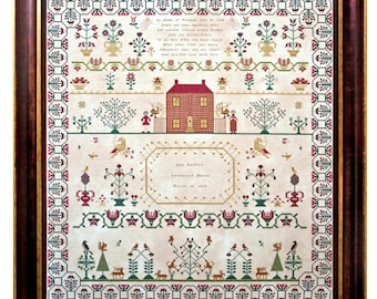 Counted Cross Stitch Pattern, Ann Forfit 1812, Reproduction Sampler, Floral Motifs, Primitive Decor, Hands Across the Sea, PATTERN ONLY