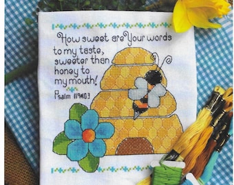 Counted Cross Stitch Pattern, Sweeter Than Honey, Bee Skep, Garden Decor, Summer Decor, Inspirational, Luhu Stitches, PATTERN ONLY