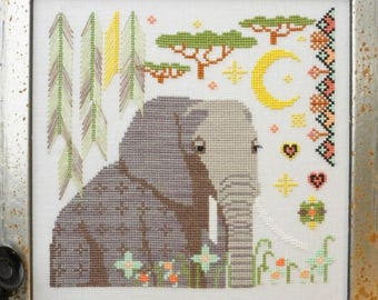 Counted Cross Stitch Pattern, African Savannah Elephant, Endangered Species Club, Safari Decor, Cottage Chic, Lindy Stitches, PATTERN ONLY