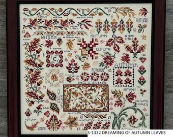 Counted Cross Stitch Pattern, Dreaming of Autumn Leaves, Leaf Sampler, Acorns, Leaf Motifs, Karen Kluba, Rosewood Manor, PATTERN ONLY