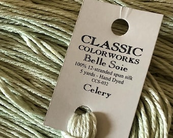 Belle Soie, Celery, Classic Colorworks, 5 YARD Skein, Hand Dyed Silk, Embroidery Silk, Counted Cross Stitch, Hand Embroidery Thread