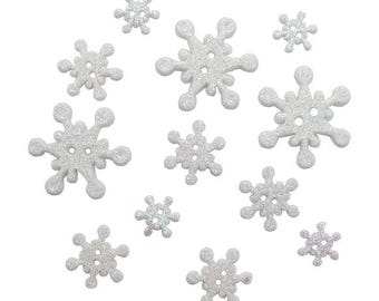 Glistening Snow, Christmas Collection, Glittered Snowflakes, Shank Buttons, Pearlesque Finish, Assorted Sizes, Buttons Galore & More, #4839