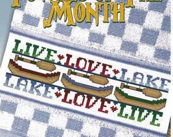 Counted Cross Stitch Pattern, July-Live Love Lake, Seasonal Towels of the Month, Summer Decor, Canoes, Paddles, Stoney Creek, PATTERN ONLY