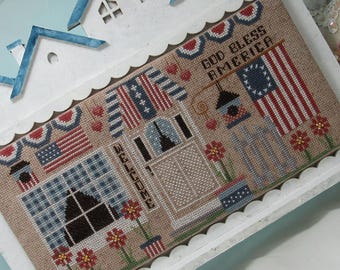 Counted Cross Stitch Pattern, Patriots Cottage, Summer Decor, Memorial Decor, Patriotic, Americana, KiraLyn's Needlearts, PATTERN ONLY