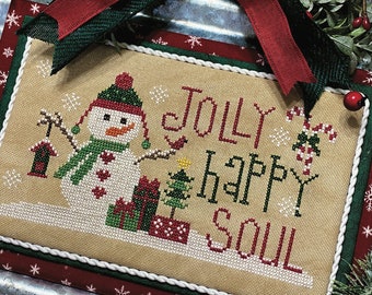 Counted Cross Stitch, Jolly Happy Soul, Christmas Decor, Snowman, Ornament, Bowl Filler, Lindsey Weight, Primrose Cottage Stitches