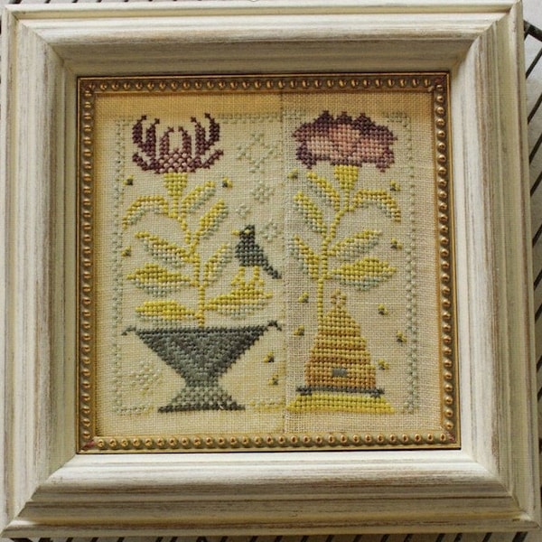 Counted Cross Stitch Pattern, Honey Bee, Bee Skep, Honey Bees, Black Crow, Flower Basket, Garden Decor, Blackbird Designs, PATTERN ONLY