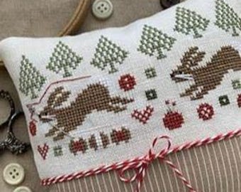 Counted Cross Stitch Pattern, Running with Needle & Thread, Sewing Notions, Rabbits, Pillow Ornament, Stitches by Ethel, PATTERN ONLY